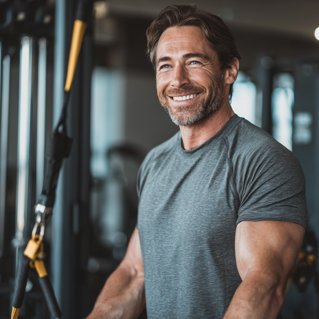 Professional fitness consultation, trainer and client discussing workout plan, both in their 30s, European appearance, friendly and professional atmosphere